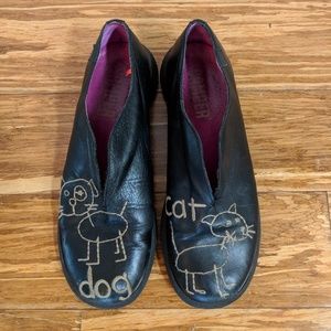 Cat Dog Camper Leather Loafer Black Slip On